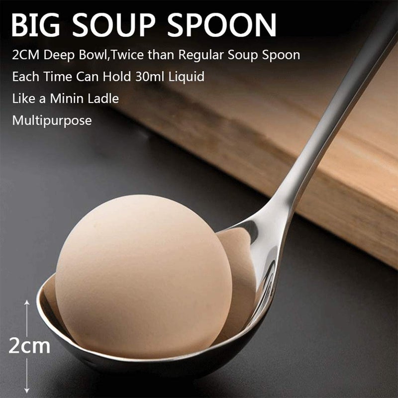 Qualizon 18/8 Stainless Steel Heavy Duty Big Soup Spoon Large Serving Spoon Mini Ladle-7.9inch (4 Packed) - Image 3